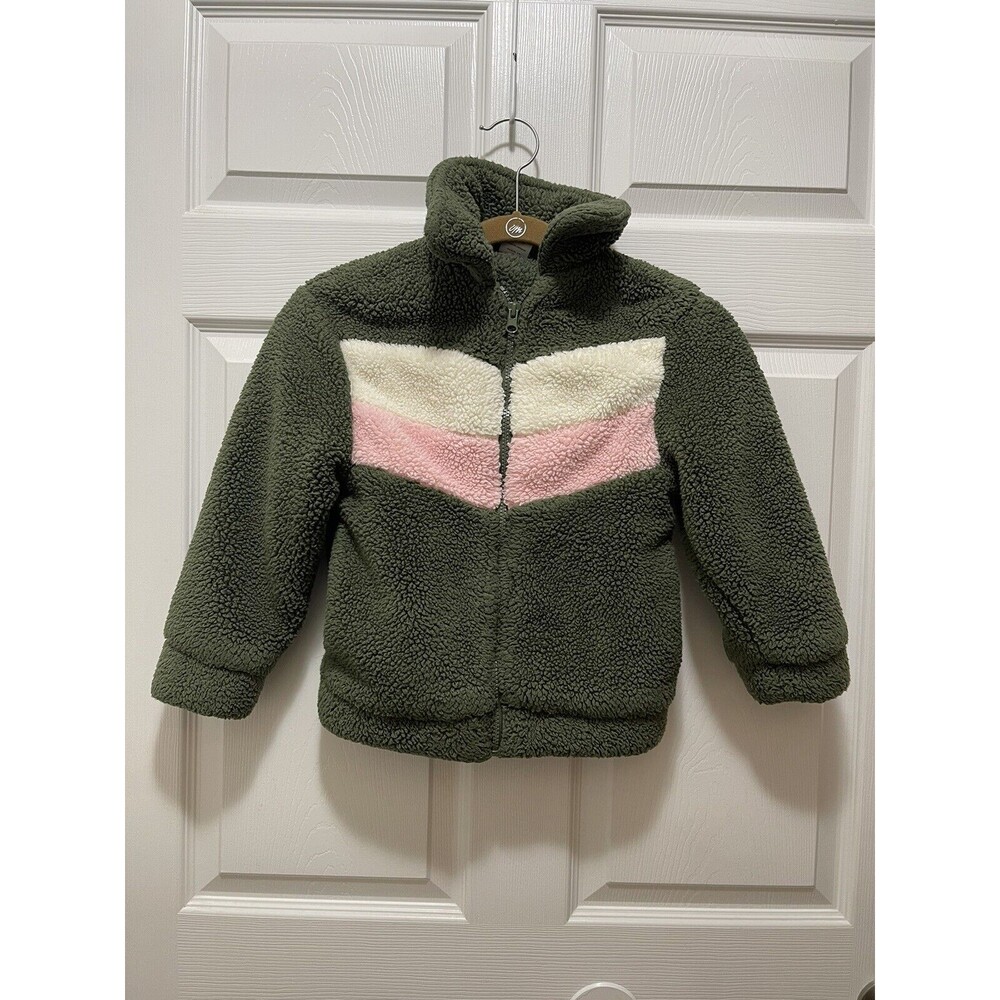 Girls Winter Jacket Coat Fleece Green Pink Size S 6-6X Soft Full Zip